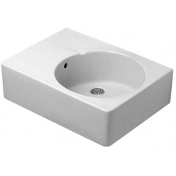 Lavabo universel SCOLA avec trop-plein, plage de robinetterie, vasque 615 x 460 mm à droite, blanc DURAVIT