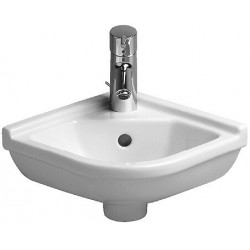Lave-mains d'angle STARCK 3avec trop plein plage de robinettrie 430x380mm 1 trou de robinetterie blanc