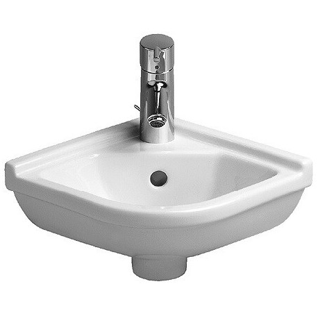 Lave-mains d'angle STARCK 3avec trop plein plage de robinettrie 430x380mm 1 trou de robinetterie blanc