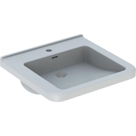 Lavabo Geberit Renova Comfort Square, adapté PMR, 55x52.5cm, troude robinetterie au centre, Blanc