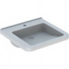 Lavabo Geberit Renova Comfort Square, adapté PMR, 55x52.5cm, troude robinetterie au centre, sans trop-plein, Blanc