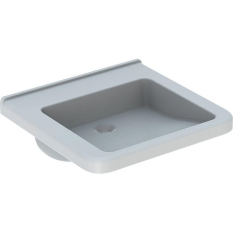 Lavabo Geberit Renova Comfort Square, adapté PMR, 55x52.5cm, sans troude robinetterie, sans trop-plein, Blanc