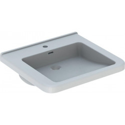 Lavabo Geberit Renova Comfort Square, adapté PMR, 60x55cm, troude robinetterie au centre, Blanc