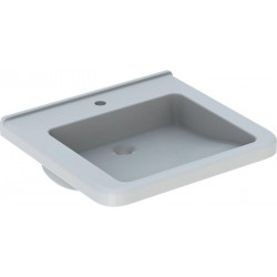 Lavabo Geberit Renova Comfort Square, adapté PMR, 60x55cm, troude robinetterie au centre, sans trop-plein, Blanc