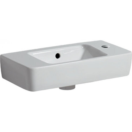 Lave-mains Geberit Renova Compact, avec plage de dépose, Blanc, 50x15x25cm, trou de robinetterie à droite, Plage de dépose à gauche