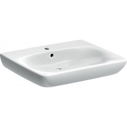 Lavabo Geberit Renova Comfort, adapté PMR, 65x55cm, troude robinetterie au centre, Blanc