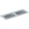 Lavabo double pour meuble Geberit Renova Plan, 130x48cm, troude robinetterie au centre, Blanc