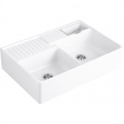 Evier Tradition (2 cuves), Modules, 895 x 220 x 630 mm, Installation sur un meuble sous lavabo ou bien fixé au mur, 2 cuves pouvant être fermées, inclus Vide-sauce transparent, Vidage manuel chromé et Set de fixationchroméite brillant