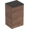 Meuble latéral bas Geberit Smyle Squareavec une porte: Largeur 36cm, Hauteur 60cm, Profondeur 32.6cm, Noyer Carya/mélamine structuré bois, gris velouté / thermopoudré mat, Charnières à droite 