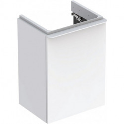 Meuble bas Geberit Smyle Square pour lave-mains,avec une porte: Largeur 44.2cm, Hauteur 61.7cm, Profondeur 35.6cm, blanc / laqué très brillant, blanc alpin / thermopoudré mat, Largeur de lavabo:45cm, Charnières à gauche 