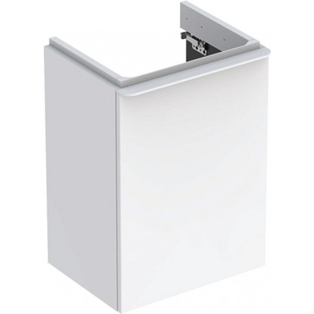 Meuble bas Geberit Smyle Square pour lave-mains,avec une porte: Largeur 44.2cm, Hauteur 61.7cm, Profondeur 35.6cm, blanc / laqué très brillant, blanc alpin / thermopoudré mat, Largeur de lavabo:45cm, Charnières à gauche 