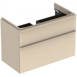 Meuble bas Geberit Smyle Square pour lavabo,avec deux tiroirs: Largeur 88.4cm, Hauteur 61.7cm, Profondeur 47cm, sable gris/laqué très brillant, sable gris / thermopoudré mat