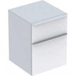 Meuble latéral bas Geberit Smyle Squareavec deux tiroirs: Largeur 45cm, Hauteur 60cm, Profondeur 47cm, blanc / laqué très brillant, blanc alpin / thermopoudré mat