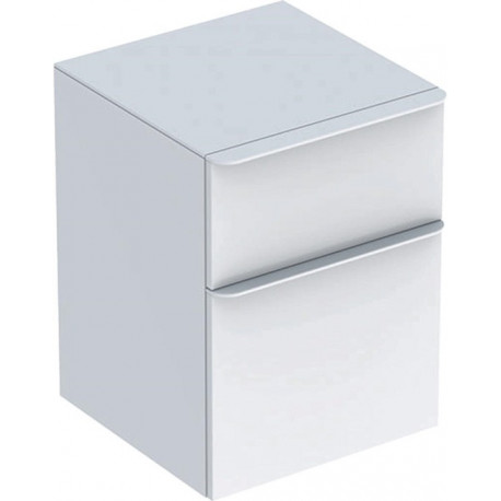 Meuble latéral bas Geberit Smyle Squareavec deux tiroirs: Largeur 45cm, Hauteur 60cm, Profondeur 47cm, blanc / laqué très brillant, blanc alpin / thermopoudré mat
