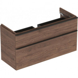 Meuble bas Geberit Smyle Square pour lavabo,avec deux tiroirs: Largeur 118.4cm, Hauteur 61.7cm, Profondeur 47cm, Noyer Carya/mélamine structuré bois, gris velouté / thermopoudré mat