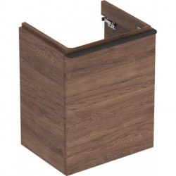 Meuble bas Geberit Smyle Square pour lave-mains,avec une porte: Largeur 49.2cm, Hauteur 61.7cm, Profondeur 40.6cm, Noyer Carya/mélamine structuré bois, gris velouté / thermopoudré mat, Largeur de lavabo:50cm, Charnières à gauche 