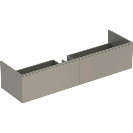 Meuble bas pour lavabo Geberit Xeno² en matériau minéral,avec deux tiroirs: Largeur 159.5cm, Hauteur 35cm, Profondeur 47.3cm, Greige / Laqué mat