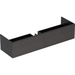 Meuble bas pour lavabo Geberit Xeno² en matériau minéral,avec deux tiroirs: Largeur 159.5cm, Hauteur 35cm, Profondeur 47.3cm, Gris scultura / Mélamine structuré bois
