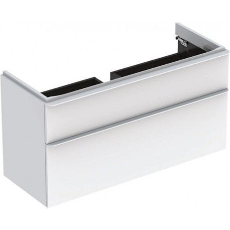 Meuble bas Geberit Smyle Square pour lavabo,avec deux tiroirs: Largeur 118.4cm, Hauteur 61.7cm, Profondeur 47cm, blanc / laqué très brillant, blanc alpin / thermopoudré mat