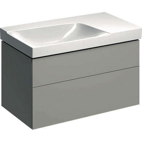 Meuble bas pour lavabo Geberit Xeno²avec plage de dépose,avec deux tiroirs: Largeur 88cm, Hauteur 53cm, Profondeur 46.2cm, Greige / Laqué mat, Largeur de lavabo:90cm