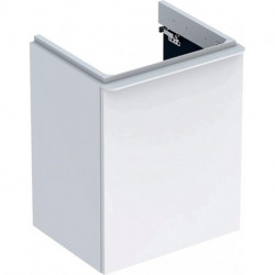 Meuble bas Geberit Smyle Square pour lave-mains,avec une porte: Largeur 49.2cm, Hauteur 61.7cm, Profondeur 40.6cm, blanc / laqué très brillant, blanc alpin / thermopoudré mat, Largeur de lavabo:50cm, Charnières à gauche 