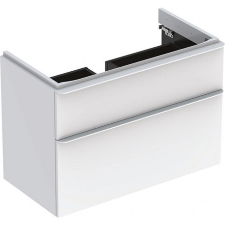 Meuble bas Geberit Smyle Square pour lavabo,avec deux tiroirs: Largeur 88.4cm, Hauteur 61.7cm, Profondeur 47cm, blanc / laqué très brillant, blanc alpin / thermopoudré mat