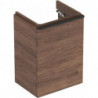 Meuble bas Geberit Smyle Square pour lave-mains,avec une porte: Largeur 44.2cm, Hauteur 61.7cm, Profondeur 35.6cm, Noyer Carya/mélamine structuré bois, gris velouté / thermopoudré mat, Largeur de lavabo:45cm, Charnières à gauche 