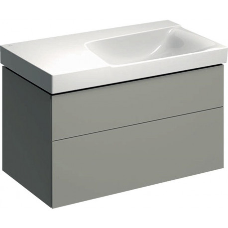 Meuble bas pour lavabo Geberit Xeno²avec plage de dépose,avec deux tiroirs: Largeur 88cm, Hauteur 53cm, Profondeur 46.2cm, Greige / Laqué mat, Largeur de lavabo:90cm