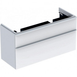 Meuble bas Geberit Smyle Square pour lavabo double,avec deux tiroirs: Largeur 118.4cm, Hauteur 61.7cm, Profondeur 47cm, blanc / laqué très brillant, blanc alpin / thermopoudré mat