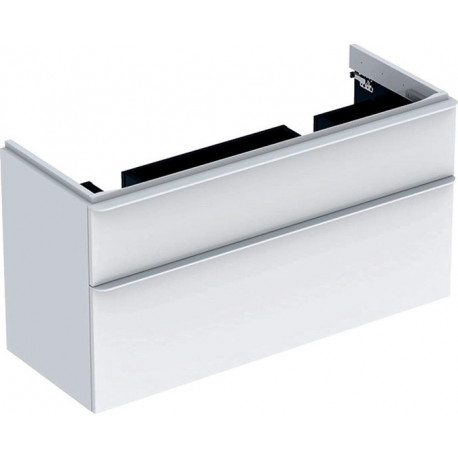 Meuble bas Geberit Smyle Square pour lavabo double,avec deux tiroirs: Largeur 118.4cm, Hauteur 61.7cm, Profondeur 47cm, blanc / laqué très brillant, blanc alpin / thermopoudré mat