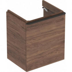 Meuble bas Geberit Smyle Square pour lavabo,avec une porte: Largeur 53.6cm, Hauteur 61.7cm, Profondeur 43.3cm, Noyer Carya/mélamine structuré bois, gris velouté / thermopoudré mat, Largeur de lavabo:55cm, Charnières à droite 