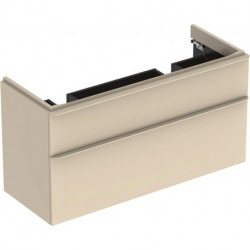 Meuble bas Geberit Smyle Square pour lavabo double,avec deux tiroirs: Largeur 118.4cm, Hauteur 61.7cm, Profondeur 47cm, sable gris/laqué très brillant, sable gris / thermopoudré mat