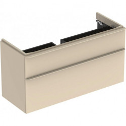 Meuble bas Geberit Smyle Square pour lavabo,avec deux tiroirs: Largeur 118.4cm, Hauteur 61.7cm, Profondeur 47cm, sable gris/laqué très brillant, sable gris / thermopoudré mat