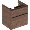 Meuble bas Geberit Smyle Square pour lavabo,avec deux tiroirs: Largeur 58.4cm, Hauteur 61.7cm, Profondeur 47cm, Noyer Carya/mélamine structuré bois, gris velouté / thermopoudré mat