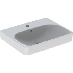 Lavabo Geberit Smyle Square, 55x44cm, troude robinetterie au centre, Blanc