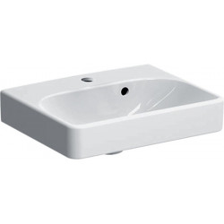 Lave-mains Geberit Smyle Square avec trop-plein asymétrique, Blanc, 45x16x36cm, trou de robinetterie au centre