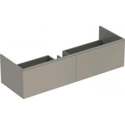 Meuble bas pour lavabo Geberit Xeno² en matériau minéral,avec deux tiroirs: Largeur 139.5cm, Hauteur 35cm, Profondeur 47.3cm, Greige / Laqué mat