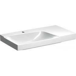 Lavabo Geberit Xeno²avec plage de dépose, 90x48cm, troude robinetterie au centre, sans trop-plein, plage de dépose à droite, Blanc, KeraTect