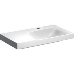Lavabo Geberit Xeno²avec plage de dépose, 90x48cm, troude robinetterie au centre, sans trop-plein, plage de dépose à gauche, Blanc, KeraTect