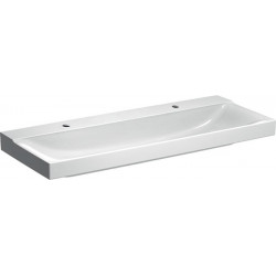 Lavabo Geberit Xeno², 120x48cm, troude robinetterieà gauche et à droite, sans trop-plein, Blanc, KeraTect
