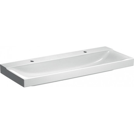Lavabo Geberit Xeno², 120x48cm, troude robinetterieà gauche et à droite, sans trop-plein, Blanc, KeraTect