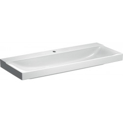 Lavabo Geberit Xeno², 120x48cm, troude robinetterie au centre, sans trop-plein, Blanc, KeraTect