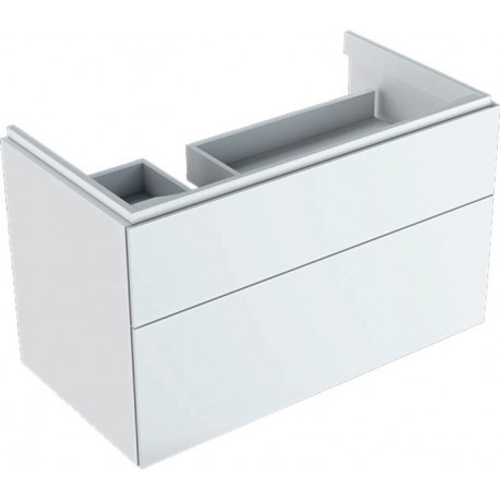Meuble bas pour lavabo Geberit Xeno²avec plage de dépose,avec deux tiroirs: Largeur 88cm, Hauteur 53cm, Profondeur 46.2cm, Blanc / Laqué ultra-brillant, Largeur de lavabo:90cm