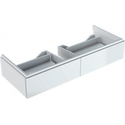 Meuble bas pour lavabo Geberit Xeno²,avec deux tiroirs: Largeur 117.4cm, Hauteur 22cm, Profondeur 46.2cm, Blanc / Laqué ultra-brillant