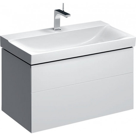Meuble bas pour lavabo Geberit Xeno²,avec deux tiroirs: Largeur 88cm, Hauteur 53cm, Profondeur 46.2cm, Blanc / Laqué ultra-brillant