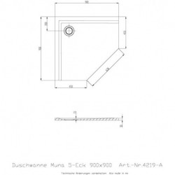 Receveur de douche pentagonal MUNA ultra-plat 900 x 900 x 30 mm blanc HOESCH