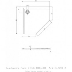 Receveur de douche pentagonal Hoesch MUNA ultraplat 1000x1000x30mm blanc