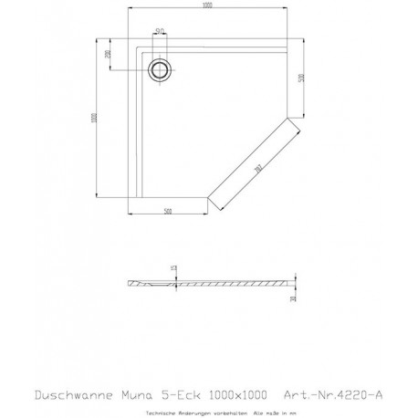 Receveur de douche pentagonal Hoesch MUNA ultraplat 1000x1000x30mm blanc