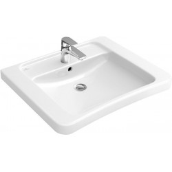 Architectura Vita, Lavabos muraux, 650 x 550 mm, Rectangulaire, Ex Targa Architectura, troude robinetterie central percé,avec trop-plein, En porcelaine sanitaire, NF