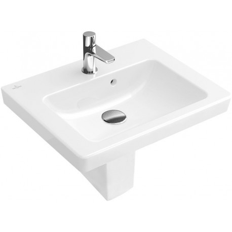 Lave-mains, 500 x 400 mm, Rectangulaire, pour robinetterie monotrou , trou de robinetterie percé, avec trop-plein, En porcelaine sanitaire Blanc